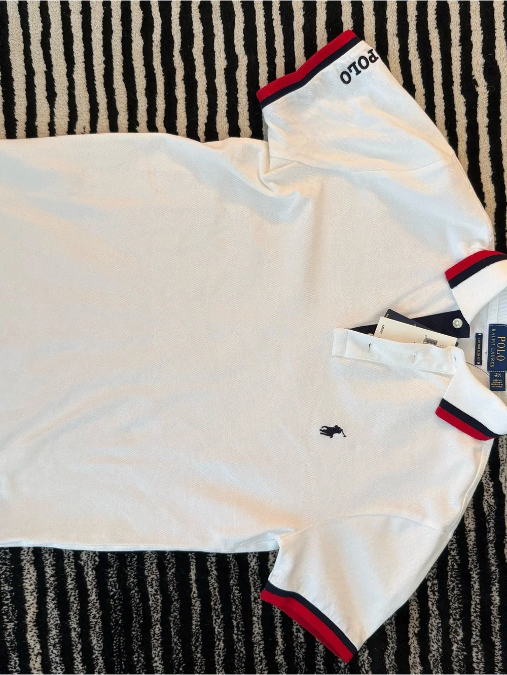Ralph Lauren White Polo with Navy & Red Trim
